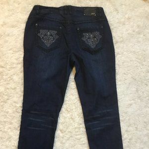 JOLT Women's Straight Jeans Denim Low Rise Rhinestones Pockets Stretchy Blue   9